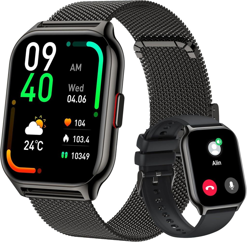 Popglory Smartwatch 2.01" HD Touch Fitness Uhr mit Telefonfunktion Blutdruck SpO2 & Herzfrequenz Schlafmonitor Sportmodi Fitness Tracker Android