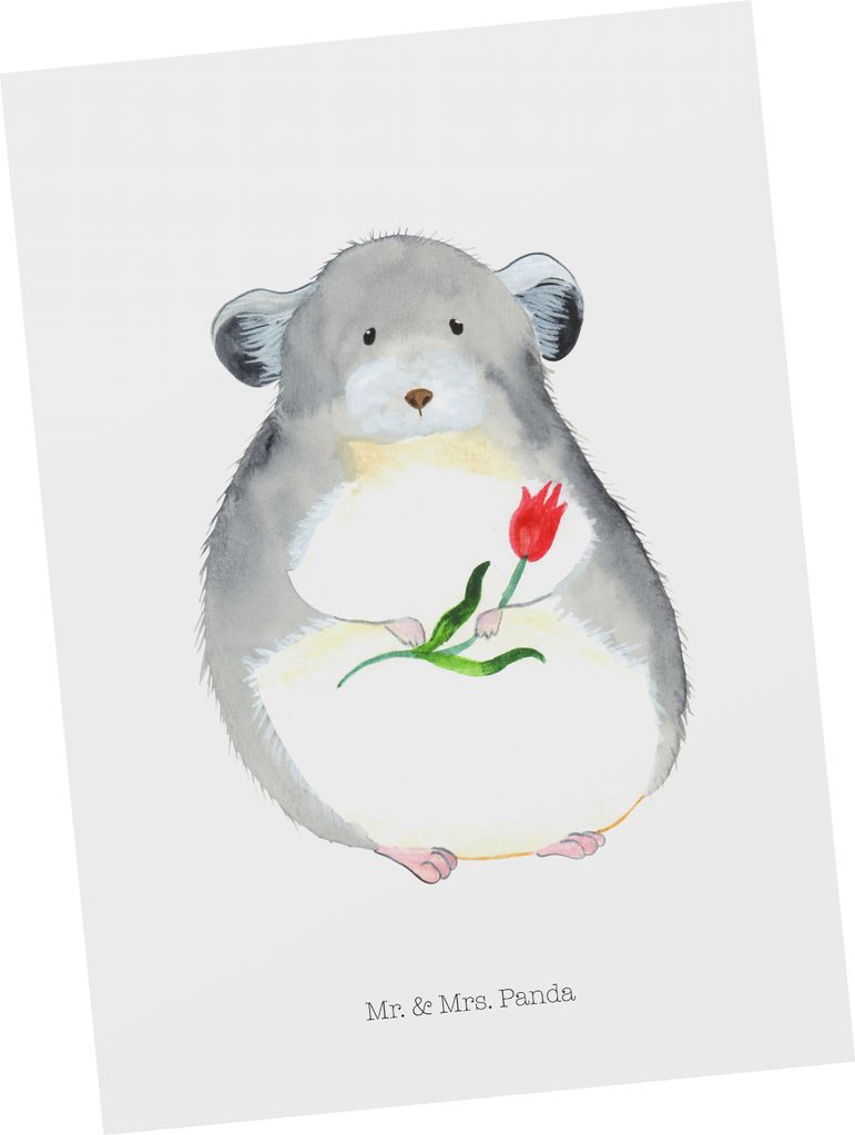 Mr. & Mrs. Panda Grußkarte Chinchilla Blume - Weiß - Geschenk, Ansichtskarte, Lustige Sprüche, Glücklichsein, Fotokarte, Postkarte, bildkarte, ...