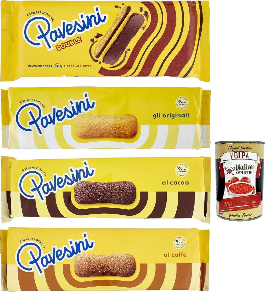 Pavesi Pavesini Testpaket, Snack Croccante Classico, Cioccolato, caffe', double, Knuspriger Snack mit dunkler Schokolade, leichter Snack, 4 Stücke...
