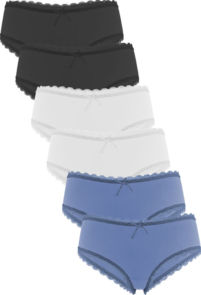 Fabio Farini - 6 Stück Damen Spitzen Unterhosen - Frauen Panty Unterwäsche aus Baumwolle Slips mit dezenter Spitze am Bund und Beinabschluss