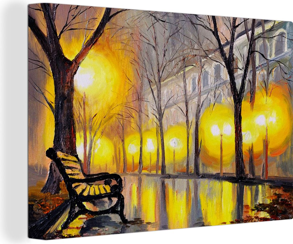 OneMillionCanvasses - Leinwandbilder - 140x90 cm, Malerei - Bank - Wasser - Licht - Öl, Wandbilder Kunstdruck Wanddekoration - Foto auf Leinwand...