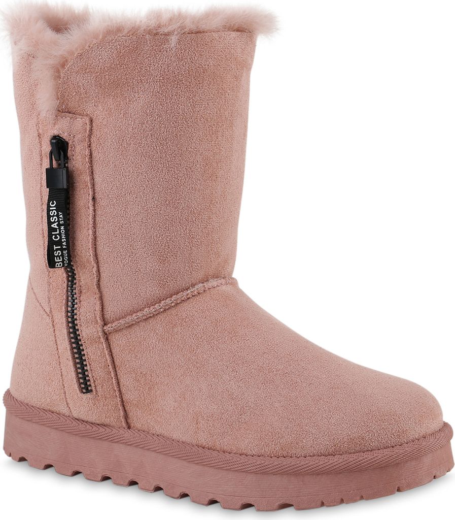 VAN HILL Damen Warm Gefütterte Winter Boots Stiefeletten Kunstfell Schuhe 839666, Farbe: Rosa, Größe: 39