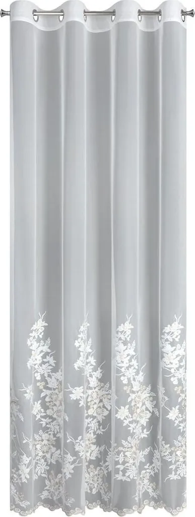 Rideau à Oeillets 140x250 cm Crème Brodé Fleurs pour Salon Chic