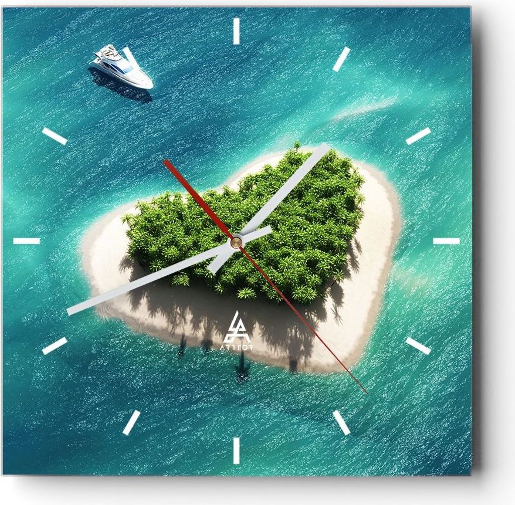 Wanduhr - Quadrat - Glasuhr - Sail Insel Meer Aussicht Natur - 30x30cm - Schleichendes Uhrwerk - Lautlos - zum Aufhängen bereit - Dekoration Moder...