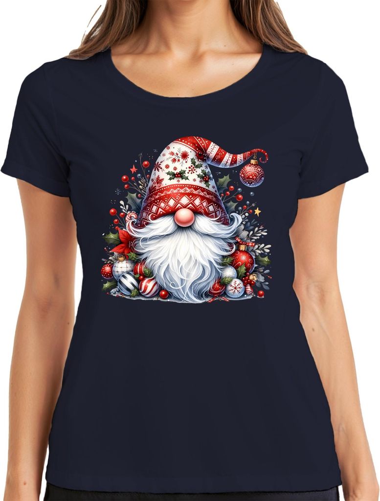 Weihnachtswichtel Skandinavien Hut Geschenkidee Zwerg Gnom Wichtel Damen T-Shirt, Navy, XL