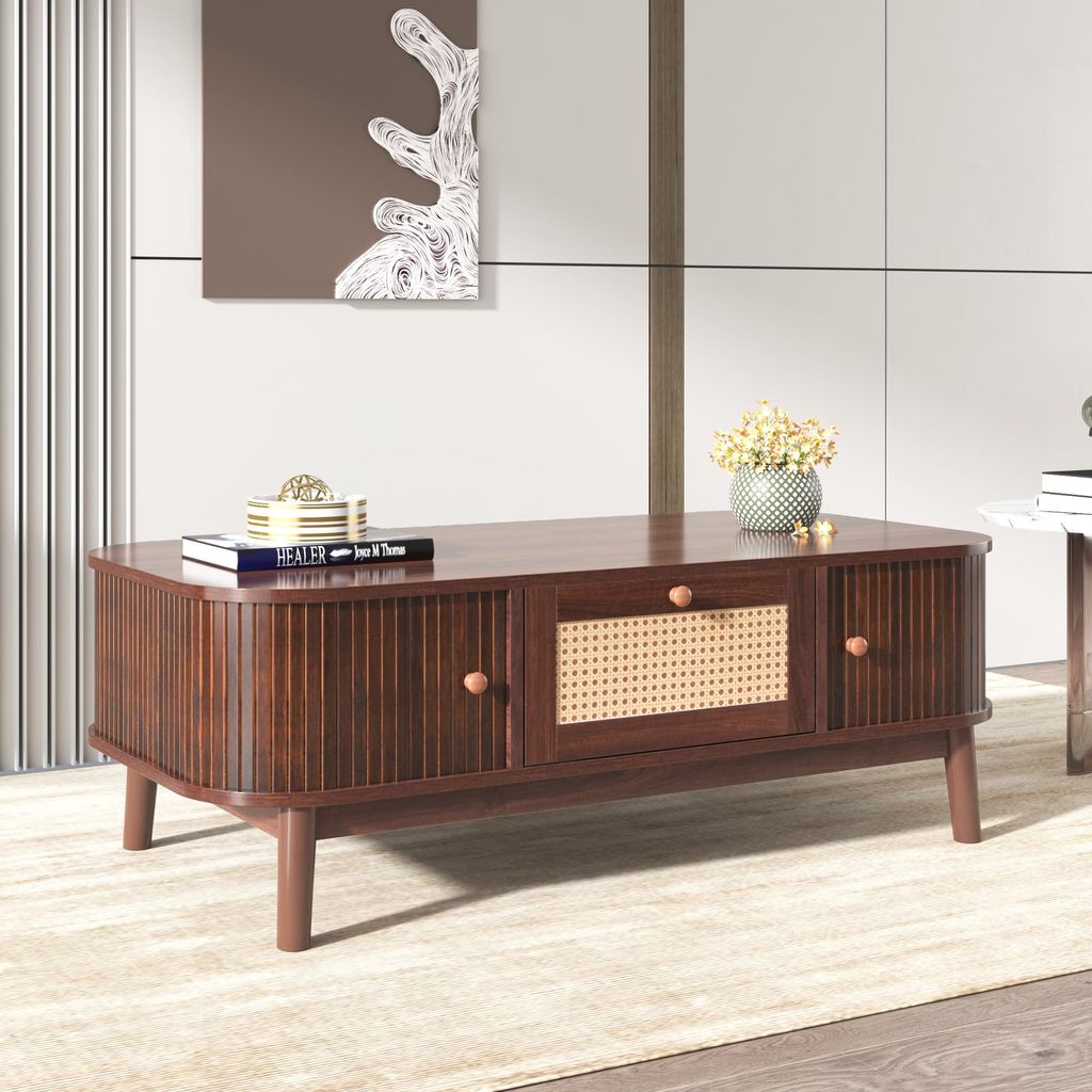 okwish Table basse en rotin avec tiroirs et portes Image du produit 
