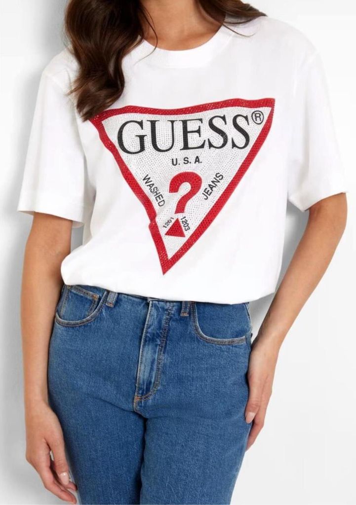 GUESS T-shirt Damen XS, Weiß, SHINY TRIANGLE s Design