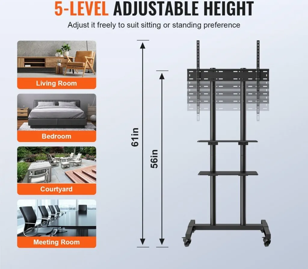 Support TV mobile avec plateau réglable et roulettes multidirectionnelles - 3