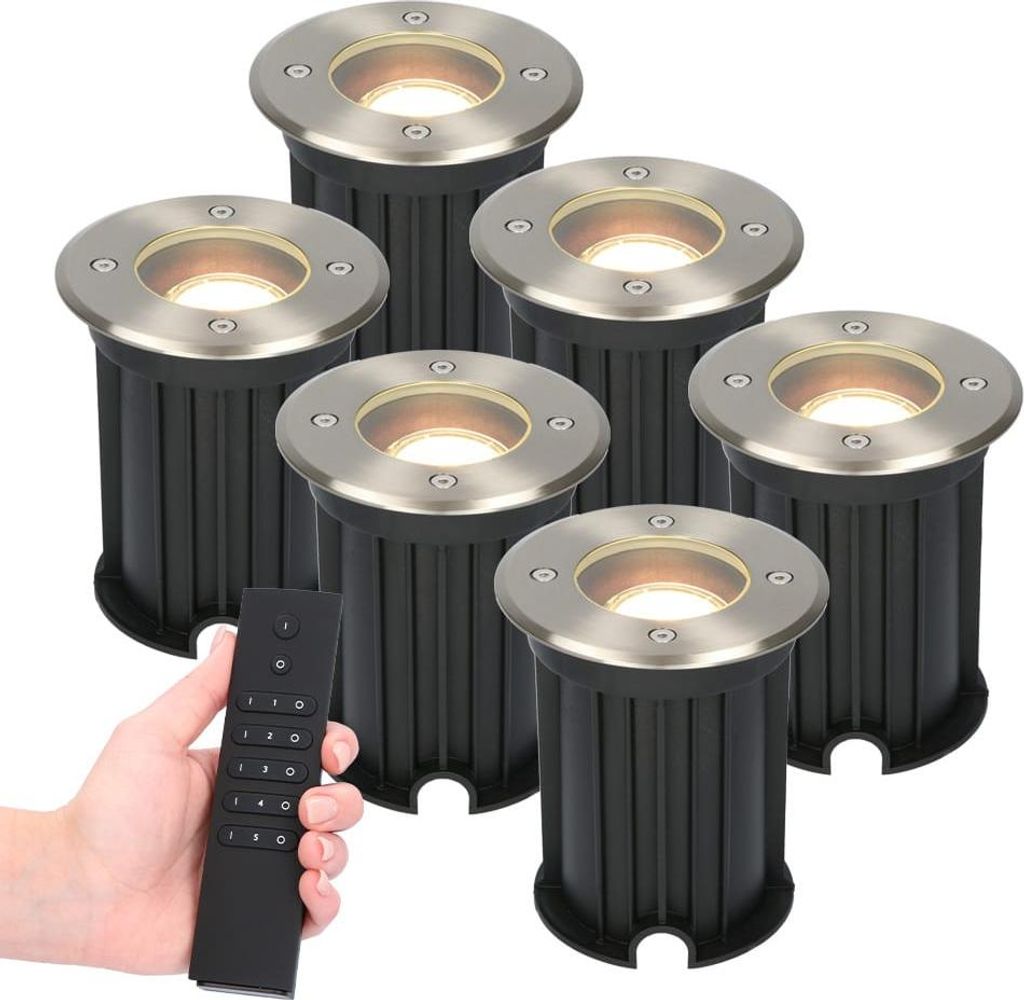 hoftronic LED Bodeneinbaustrahler Maisy 4W 345lm 2700K IP65 Edelstahl dimmbar Set 6x