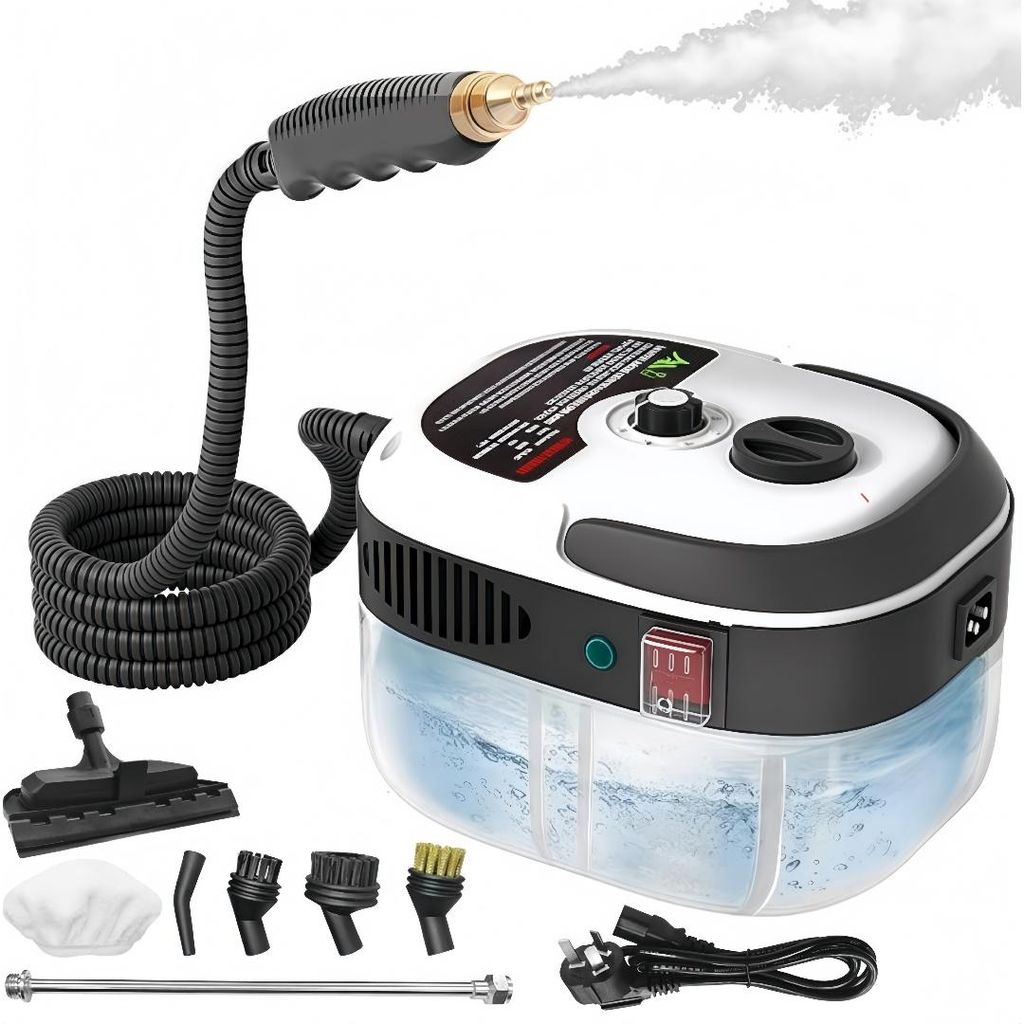 Dampfreiniger, 2500W Tragbarer Handdampfreiniger Hochtemperatur, mit 3 Bürstenköpfen und 6 Gänge einstellbar für Küchenmöbel Badezimmer Auto,...
