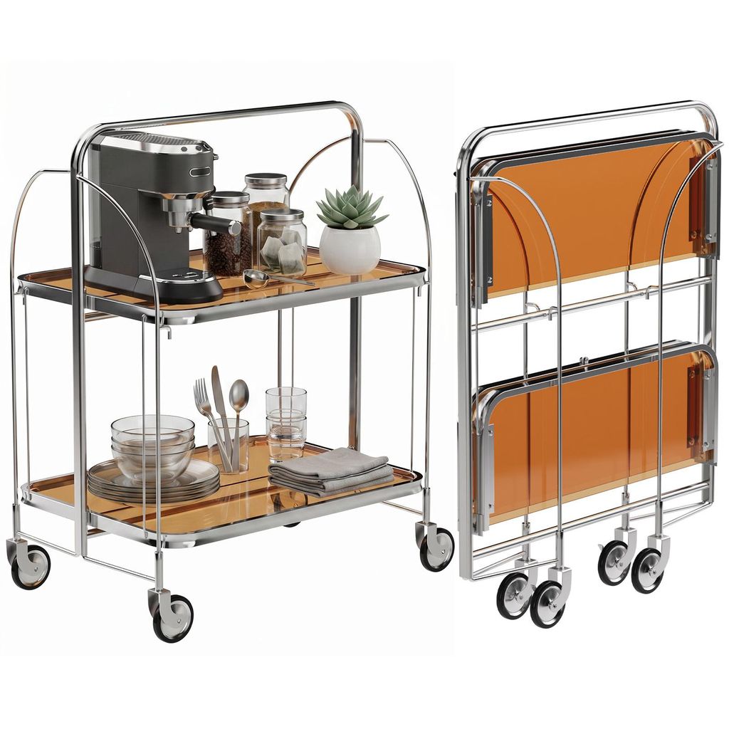 2-stöckiger Servierwagen Edelstahl 68×40×80 cm – klappbar Produktbild 