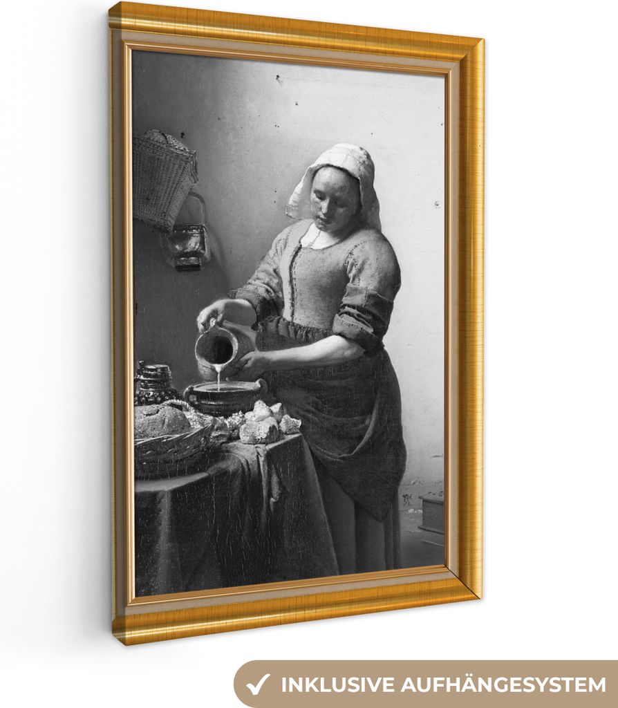 OneMillionCanvasses - Leinwandbilder - 90x140 cm, Milchmädchen - Vermeer - Rahmen - Gold, Wandbilder Kunstdruck Wanddekoration - Wandschmucke - ...