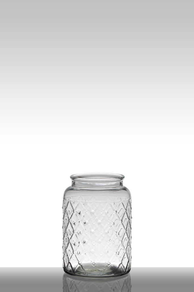 INNA-Glas Teelichtglas Glas Rosie mit Rautenmuster, Zylinder - rund, klar, 23cm, Ø 16cm - Kerzenglas