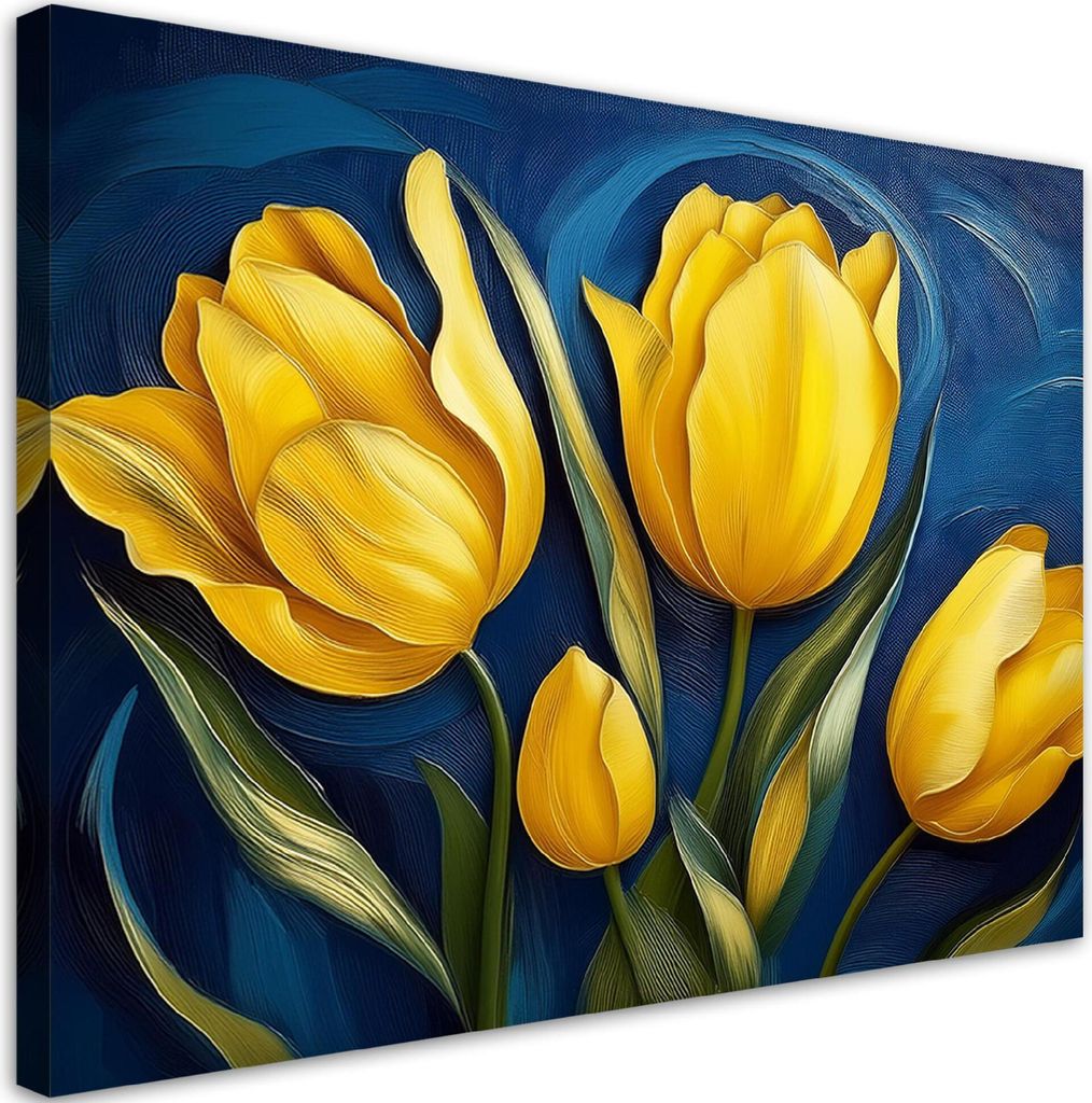 Leinwandbild Tulipany Natura Kwiaty 90x60 Feeby Gelb bild für die wand bereit zum aufhängen