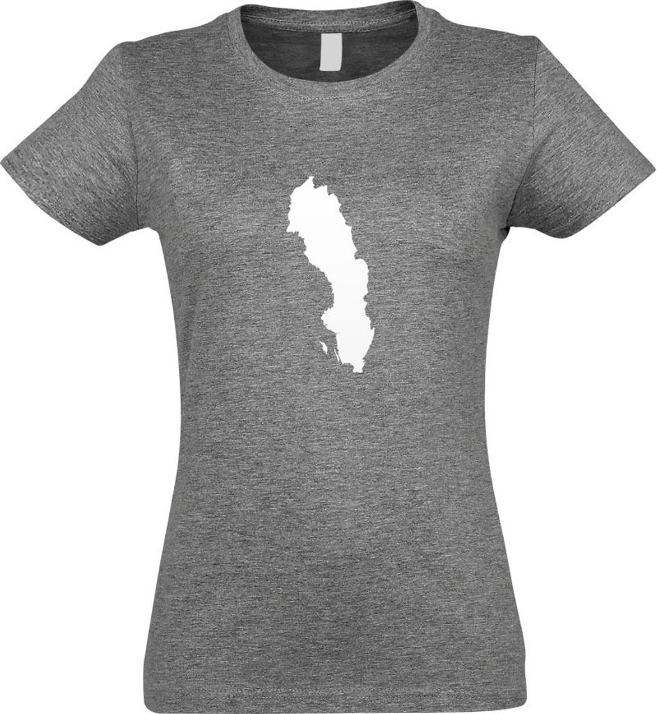 Kiwistar - T-Shirt tailliert - Damen - Graumeliert - Schweden Umriss Kontur - mit Motiv Bedruckt - Funshirt Design - Sport - Freizeit - Damen - XL