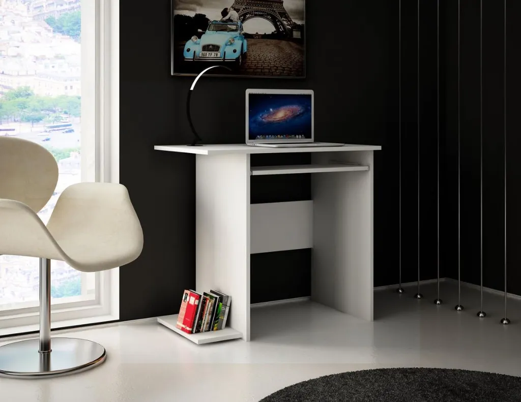 Table d'ordinateur blanche avec rangements et glissières métalliques - 2