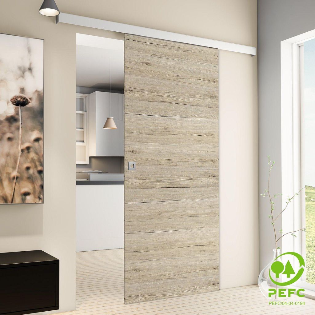 Tür Schiebetür Holz Eiche 880x2035 Zimmertür Holztür Schiebetürsystem - Quadratgriff