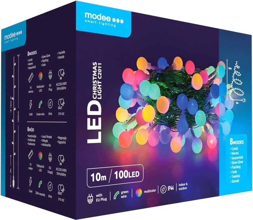 Lichtergirlande 10 Meter mit 100 mehrfarbigen LEDs - 8 Einstellungen - IP44