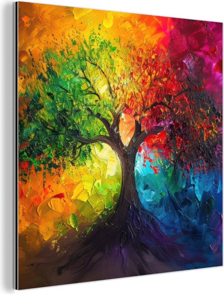 MuchoWow Wanddekoration Metall Metallbild Wandkunst 50x50 cm Baum - Bunt - Modern - Abstrakt MuchoWow Aluminium Gemälde - Alubild - Industrial