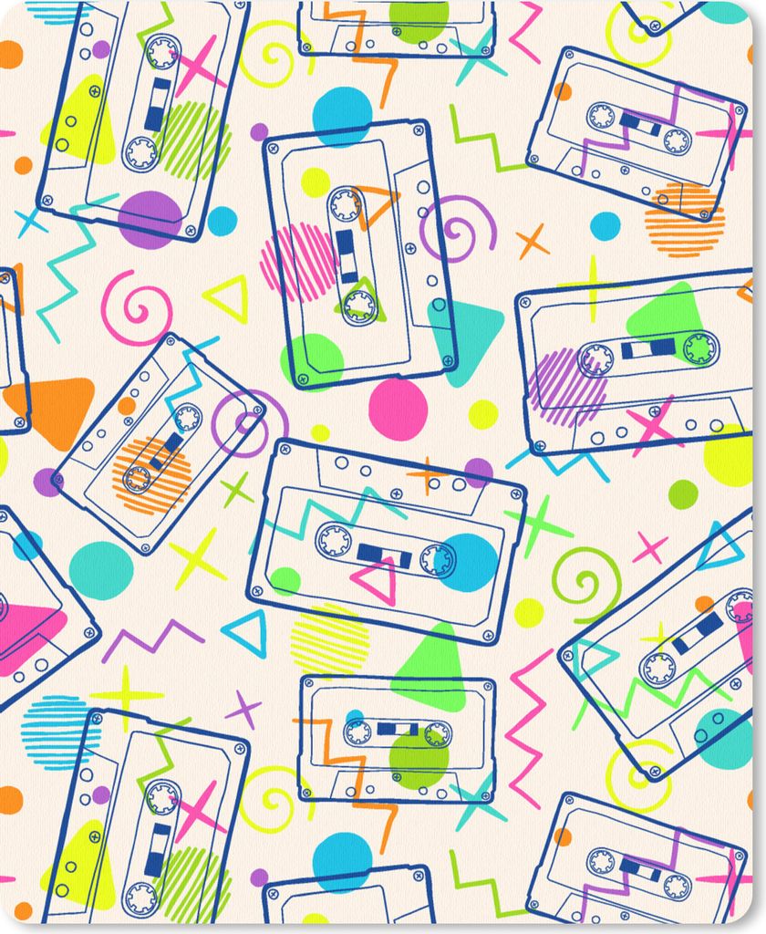 MuchoWow Mauspad Mousepad Muster - Retro - Kassette - 1980er Jahre 30x40 cm - Mousepads - Maus Mat - Pad - Mausunterlage - Mausmatten