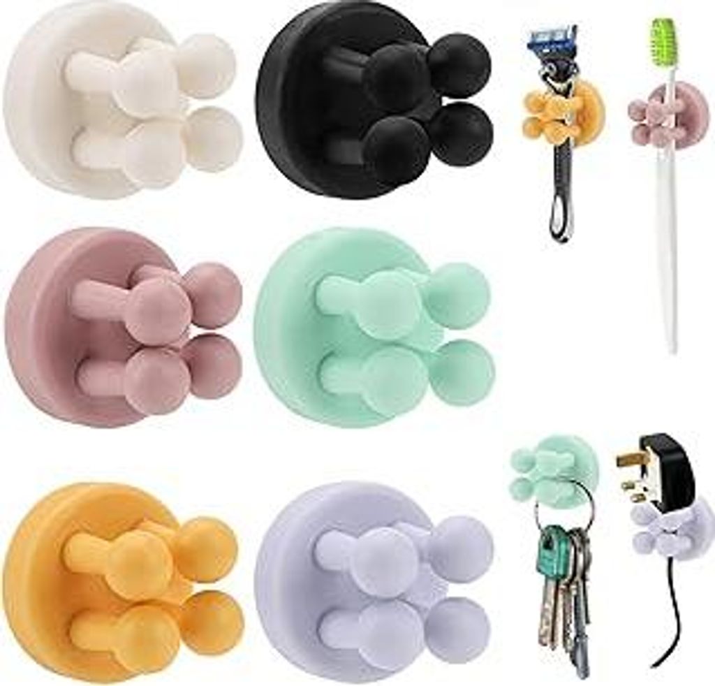 6 Stück Silicone Toothbrush Zahnbürstenhalter Rasiererhalter, Toothbrush Holder Ohne Bohren, Zahnbürstenhalter Wand Multifunktions-Haken Zahnbü...