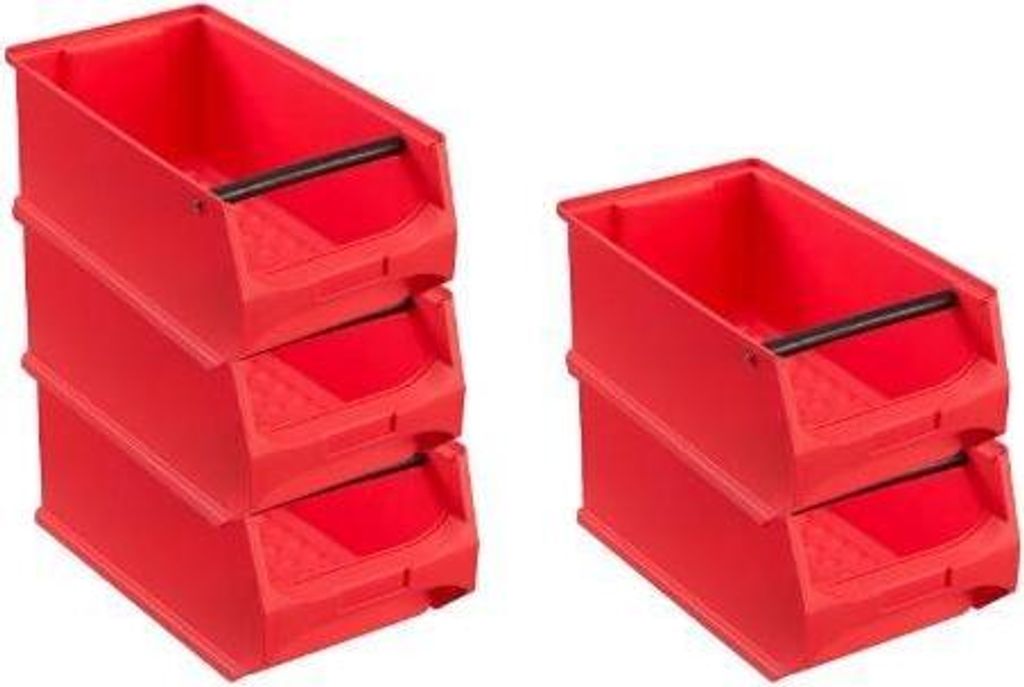 SparSet 5x Rote Sichtlagerbox 4.1 mit Griffstange | HxBxT 15x20x35cm | 7,2 Liter | Sichtlagerbehälter, Sichtlagerkasten, Sichtlagerkastensortiment...