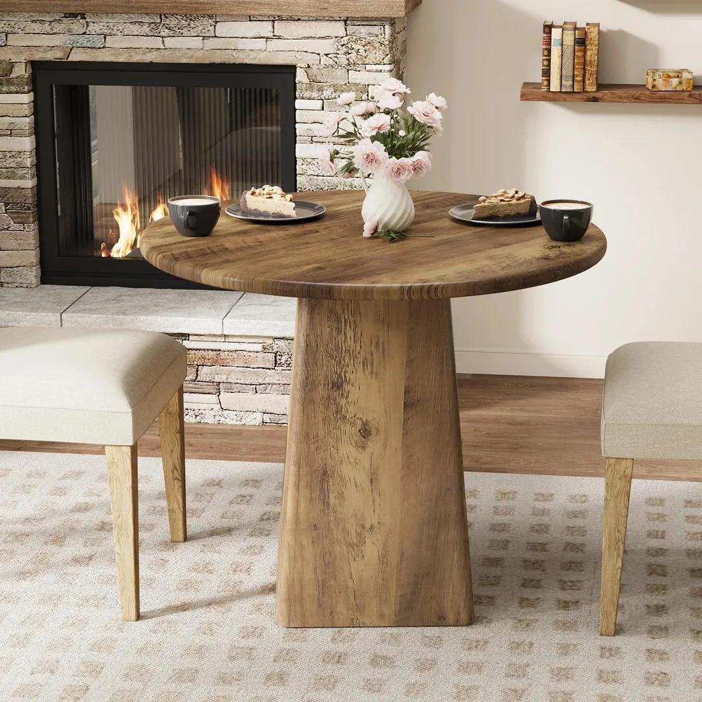 Table gain de place ronde marron 80 cm pour optimiser l'espace