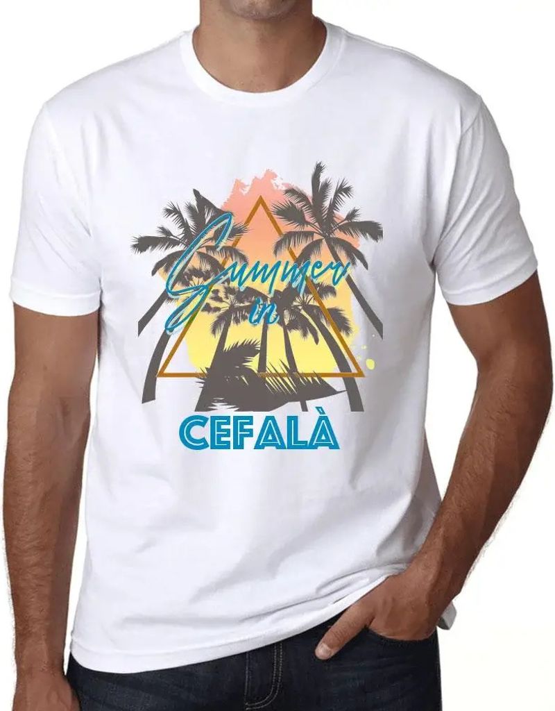 Herren Grafik T-Shirt Palmen Sonnenschein Sommer in Cefal? – Palm, Sunshine, Summer In Cefal? – Öko-Verantwortlich Vintage Jahrgang Kurzarm Lu...