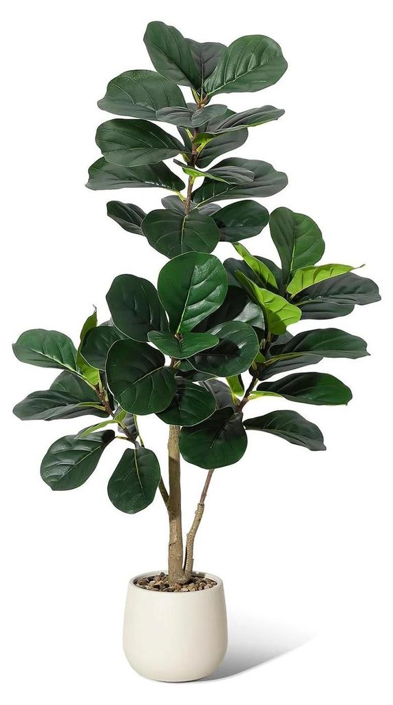 Künstlicher Geigenfeigenbaum (Ficus lyrata) - Bodenpflanze im Topf - 150 cm - Mit grauem Pflanztopf - Realistische Blätter - Für Innen/Außen - ...