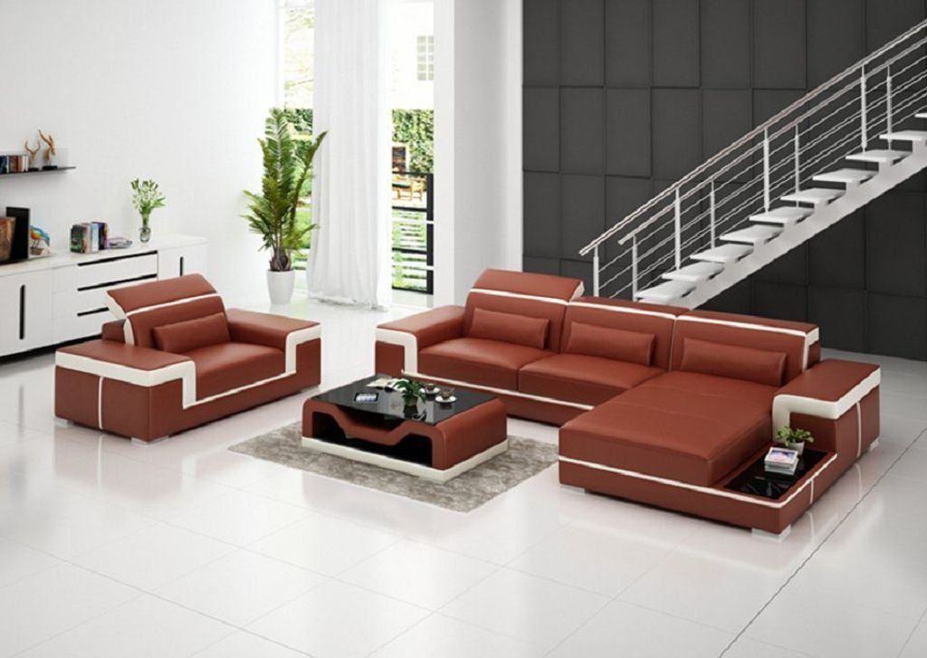 Wohnlandschaft Ecksofa L Form Leder Polster