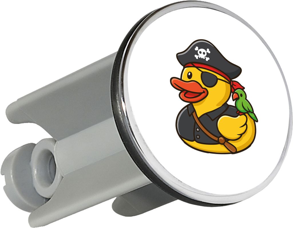 Huuraa Waschbeckenstöpsel Quietscheente Pirat Gummiente Freibeuter 4cm höhenverstellbar Abflussstopfen Geschenkidee