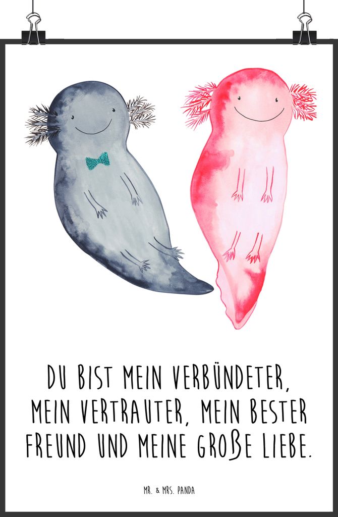Mr. & Mrs. Panda Bild Axolotl Freundin DIN A0 - Weiß - Geschenk, Wandbild, Liebe, drucke, Lurch, wanddeko, Plakat, Valentinstag, Kunstdruck