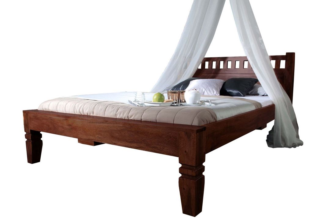 MASSIVMOEBEL24 Bett Akazie 200x200x90 nougat lackiert Produktbild 