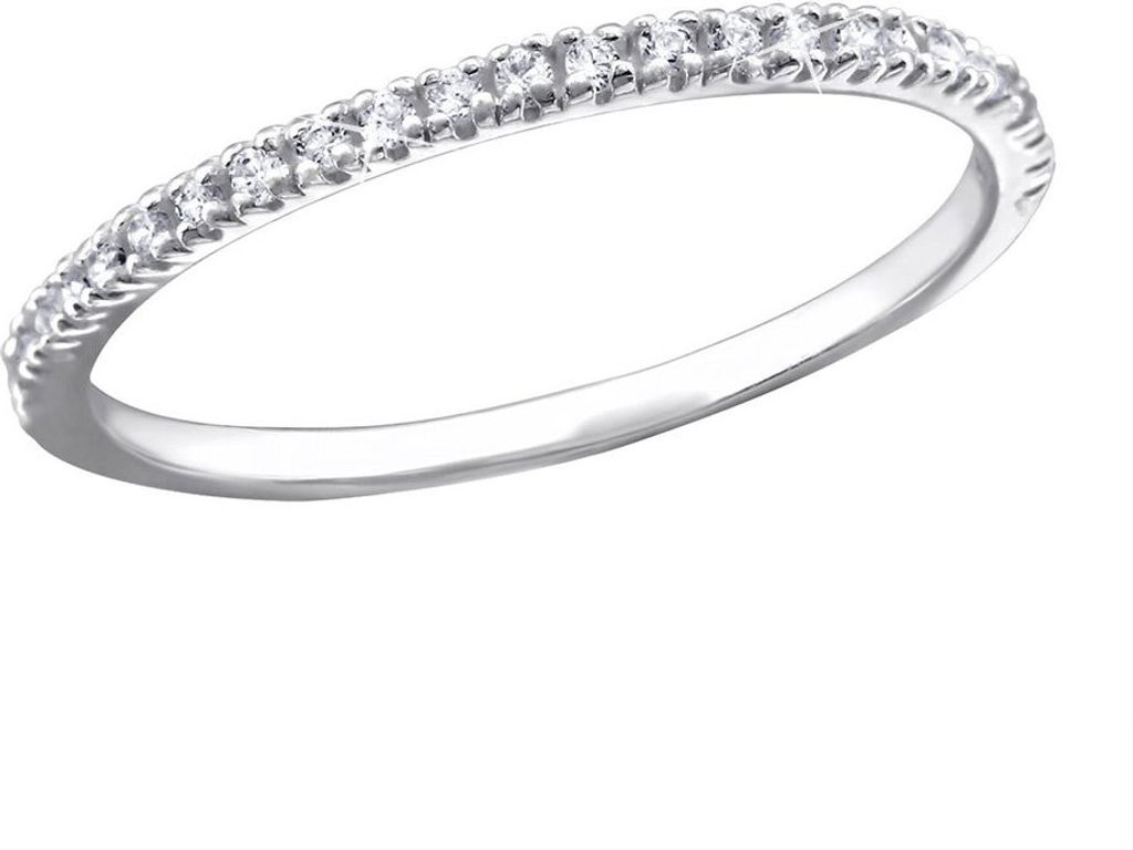 Schmaler Ring mit Steinen: Zirkonia Stapelring Silber 925 49 (15.6 mm Ø)