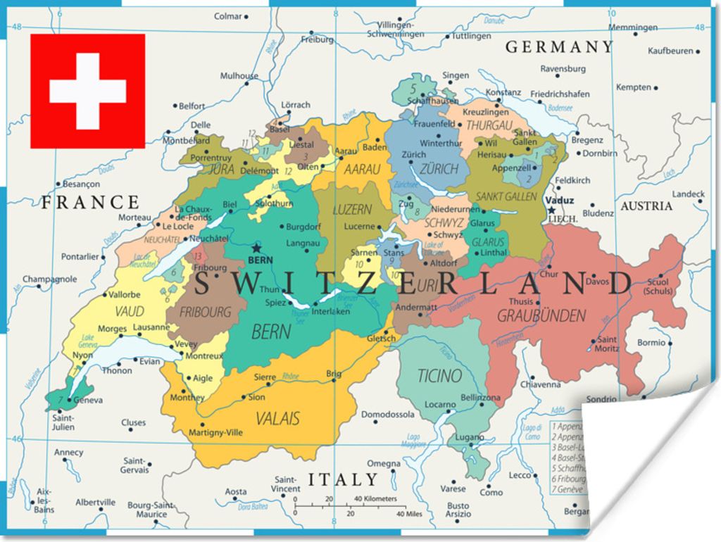 MuchoWow® Poster Bunte Landkarte der Schweiz 120x90 cm - Produktbild 