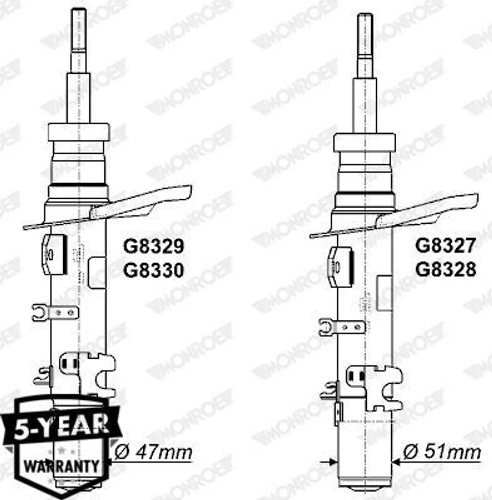 Amortisseur haute performance Monroe G8327 OE 9811981480 pour Peugeot 301
