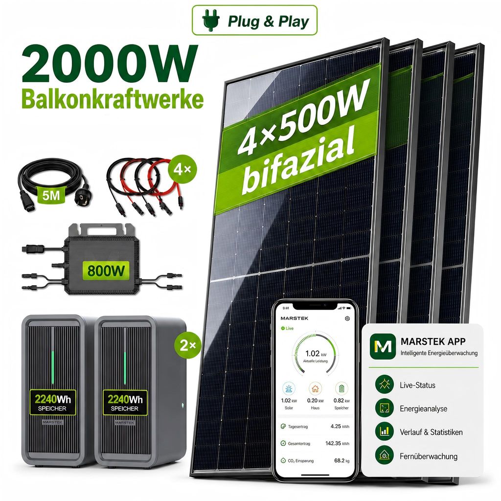 Balkonkraftwerk 2000W mit 4,48kWh Speicher, Marstek Produktbild 