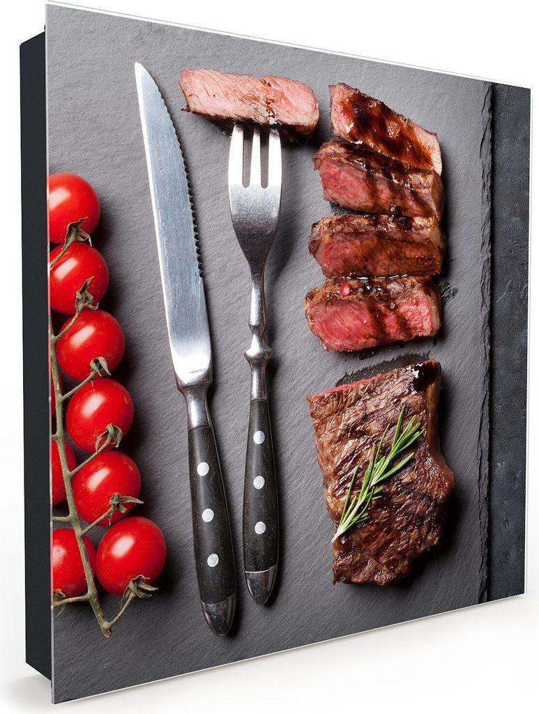 Nachbildung-Schlüsselkasten, Magnetpinnwand und Memoboard mit Glasfront Motiv Rindsteak mit Balsamico