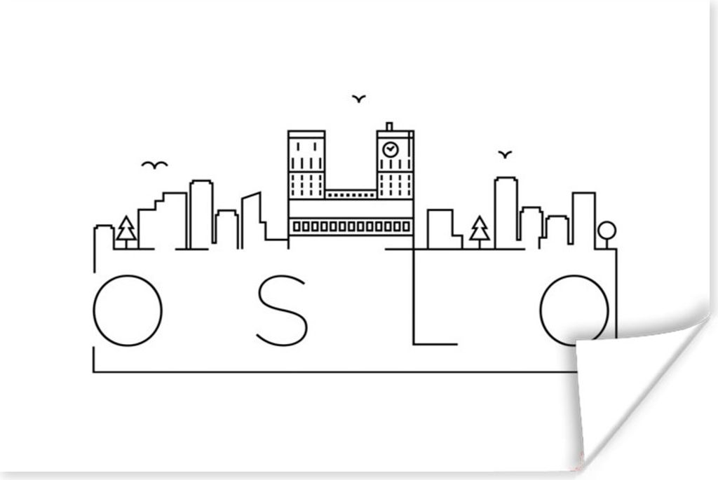 MuchoWow Poster Skyline "Oslo" schwarz auf weiß 120x80 cm - Bilder