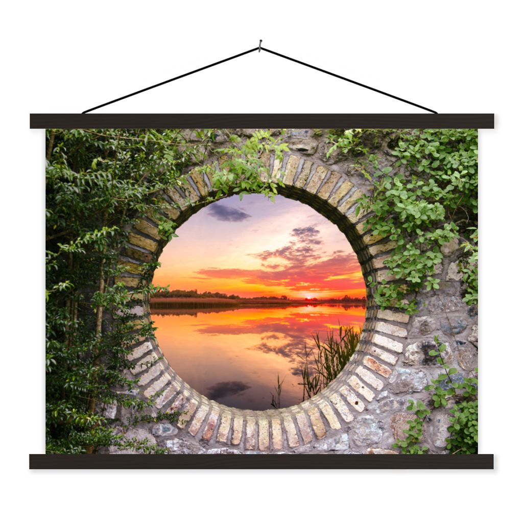 MuchoWow Textilposter Meer - Sonnenuntergang - Ausblick 120x90 cm mit schwarzem Rahmen - Aufhänger für Poster
