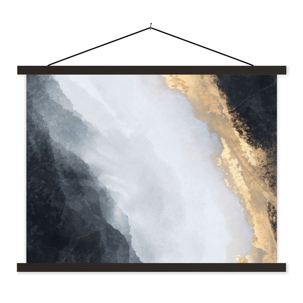 MuchoWow Textilposter Abstrakt - Farbe - Gold - Schwarz - Marmor 120x90 cm mit schwarzem Rahmen - Aufhänger für Poster