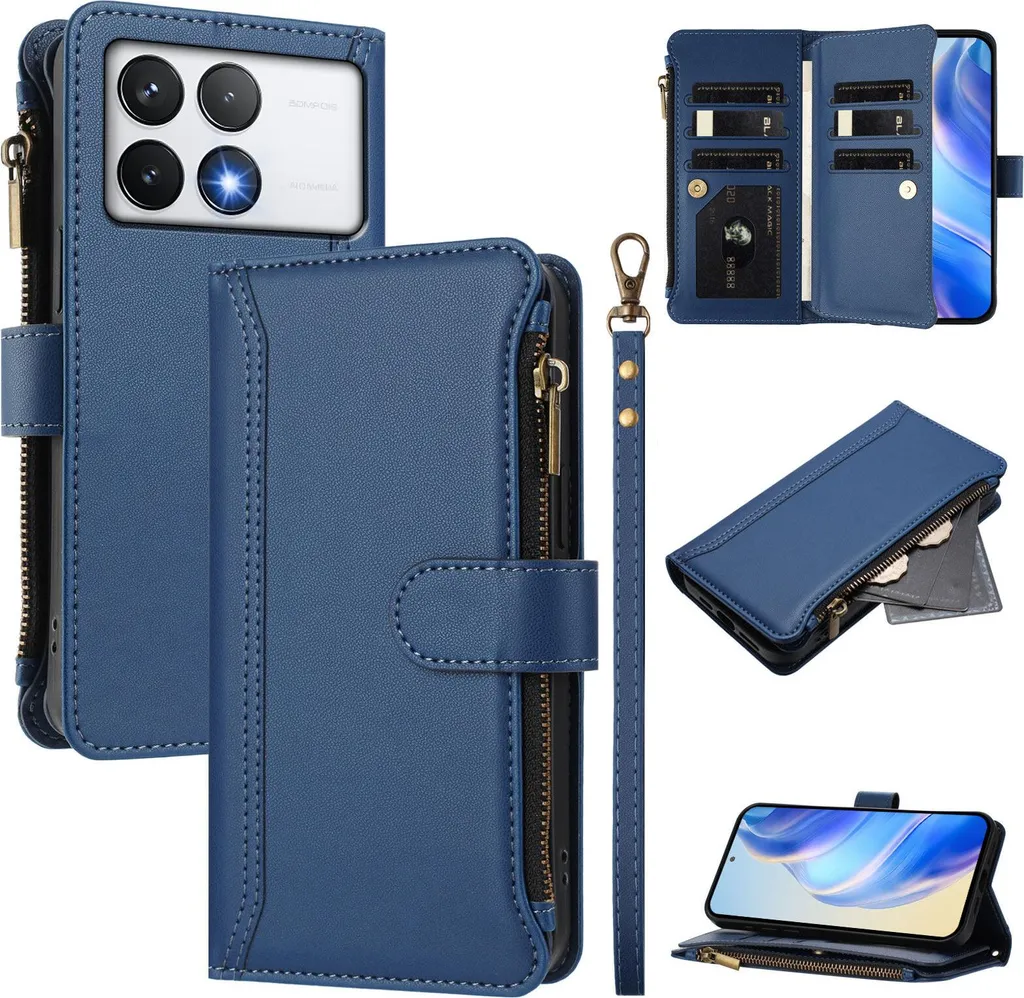 Custodia da Viaggio con Zip per Poco F6 Pro e Redmi K70 Blu