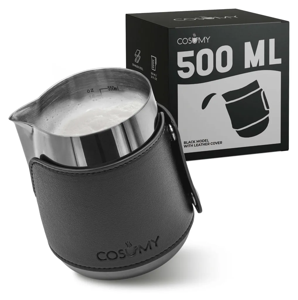 Lattiera Inox 500ml Design Industrial con Rivestimento in Cuoio
