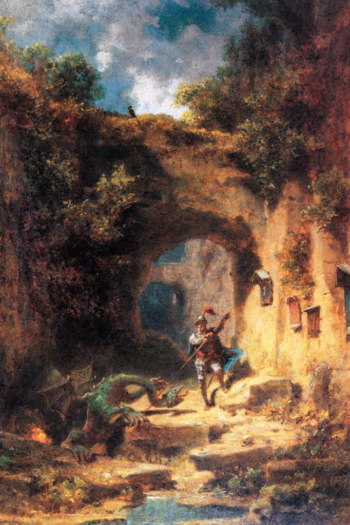 Carl Spitzweg Kunstdruck Bild - Der Drachentöter (120 x 80 cm)
