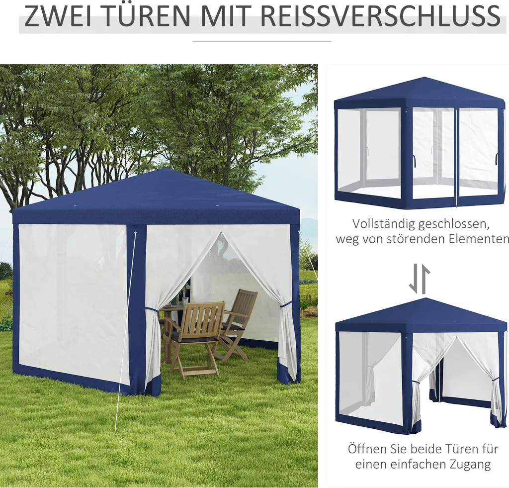 Pavillon de Jardin Anti-Insectes 4x3m - Abri de Réception Stable Bleu - 5