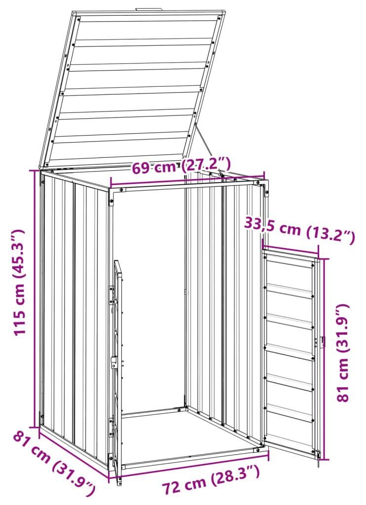 vidaXL Vuilnisbakbox voor 1 ton, bruin, 72x81x115 cm, staal Productafbeelding 