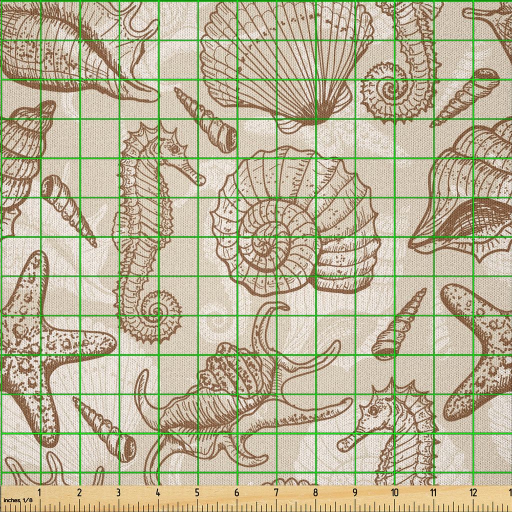 ABAKUHAUS Beige Microfaser Stoff als Meterware , Exotische Marinetiere im Retro-Stil Illustration Muscheln Seestern Seepferdchen Zeitgenössisch, 1...