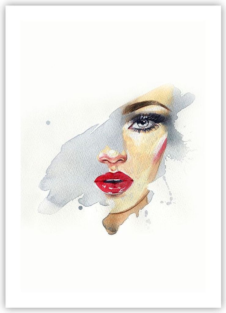 Poster - Poster ohne Rahmen - Aquarell Frau Mund - 50x70 cm - Wand Bild - Wanddeko - Wandbilder - Kunstposter - Wandposter - Bilder - Kunstdruck - ...