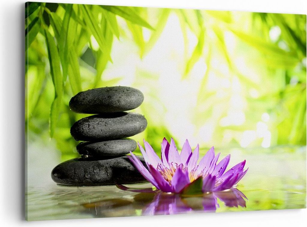 Bild auf Leinwand - Leinwandbild - Spa bambus blume wasser - 120x80cm - Wand Bild - Wanddeko - Leinwanddruck - Bilder - Kunstdruck - Wanddekoration...