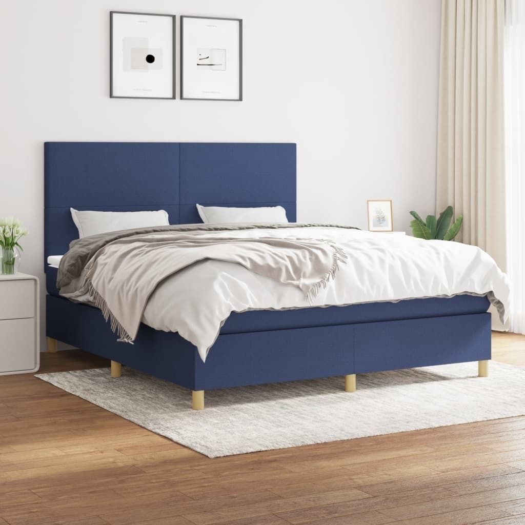 The Living Store Boxspringbett mit Matratze Blau 180x200 cm Stoff